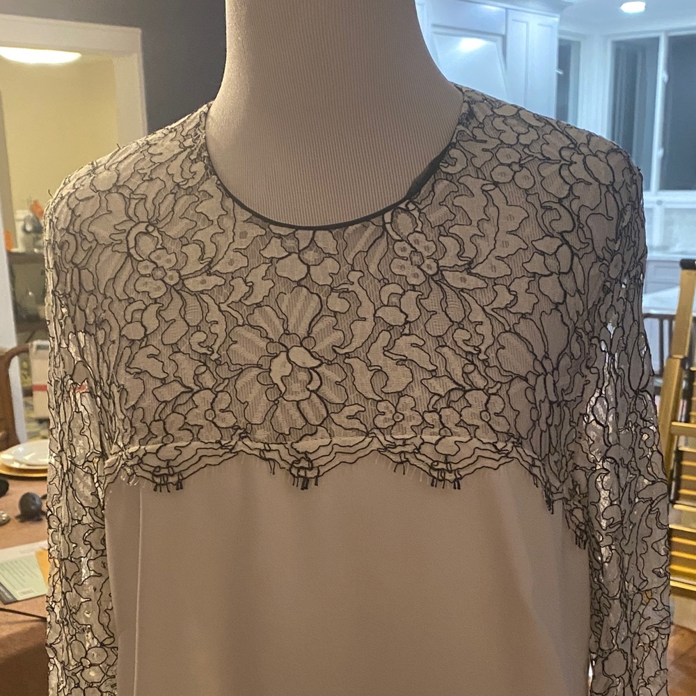 Lela Rose Cream and Black Lace Dress
